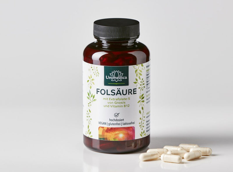 Acide folique avec Extrafolate S de Gnosis et vitamine B12 - 800 µg d'acide folique et 25 µg de vitamine B12 par dose quotidienne (1 capsule) - 180 capsules - d'Unimedica