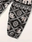 Yoga-Hosen leichte Haremshosen mit Elefanten-Print und Kette