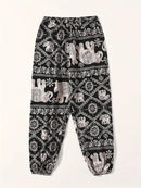 Yoga-Hosen leichte Haremshosen mit Elefanten-Print und Kette