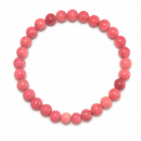 Rhodonit-Armband aus rosa Edelsteinen, handgefertigtes Schmuckstück, zeigt polierte Rhodonit-Steine auf einem elastischen Band.