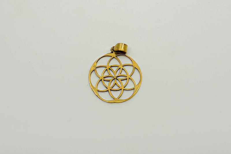Grand pendentif rond en bronze Fleur de vie