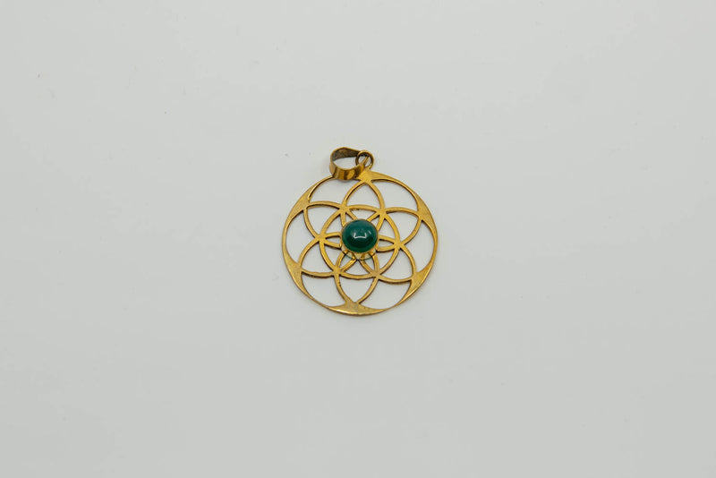 Grand pendentif rond en bronze Fleur de vie