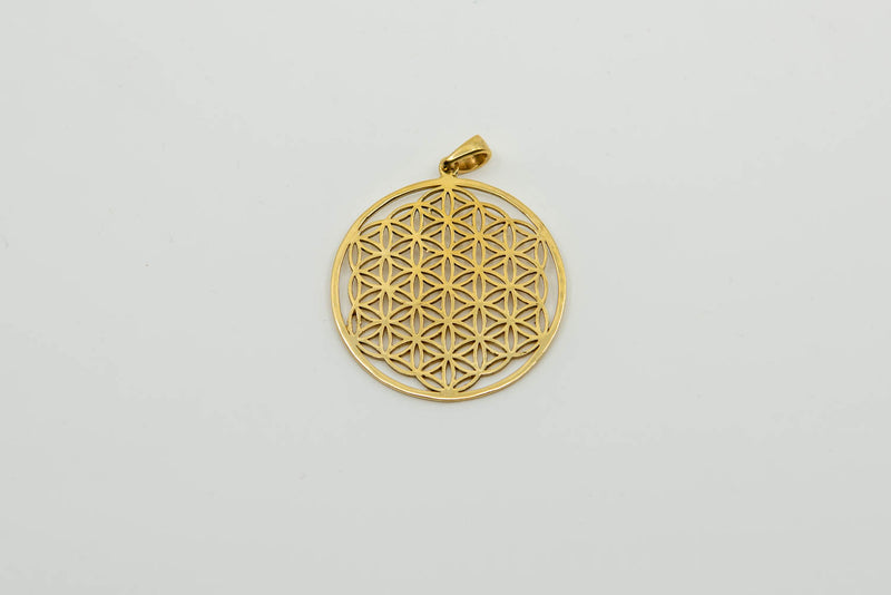 Grand pendentif rond en bronze Fleur de vie