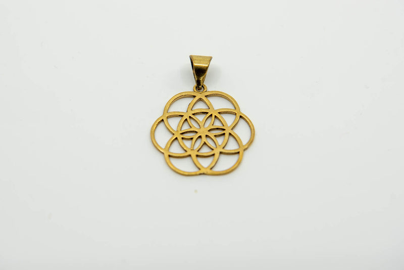 Grand pendentif rond en bronze Fleur de vie