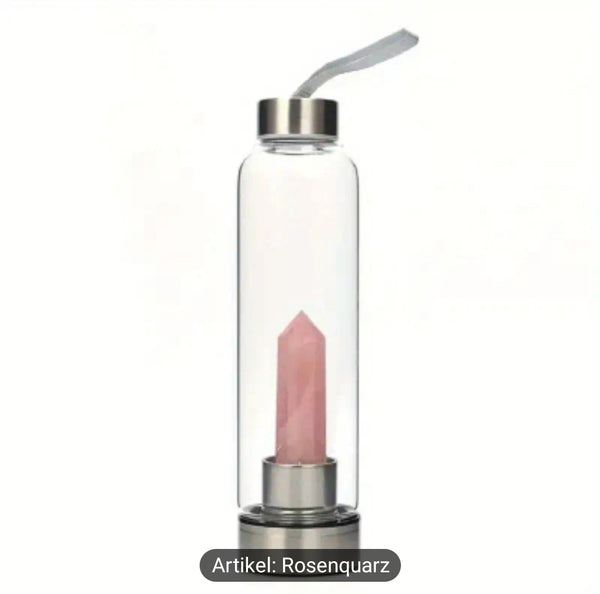 Kristallturm Trinkflasche Rosenquarz & Amethyst