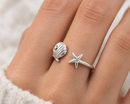 Silberring Muschel & Seestern – 925 Sterling Silber Gr. 54