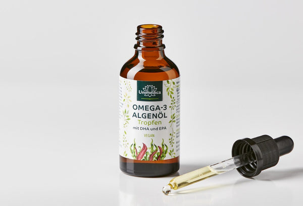 Vegan Omega 3 Algae Oil Drops - with DHA, EPA and DPA - 50 ml - from Unimedica