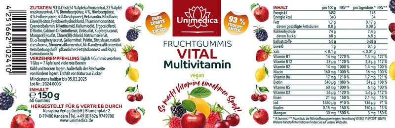 Vital - Multivitamin - Fruchtgummis - vegan - 60 Gummis - von Unimedica