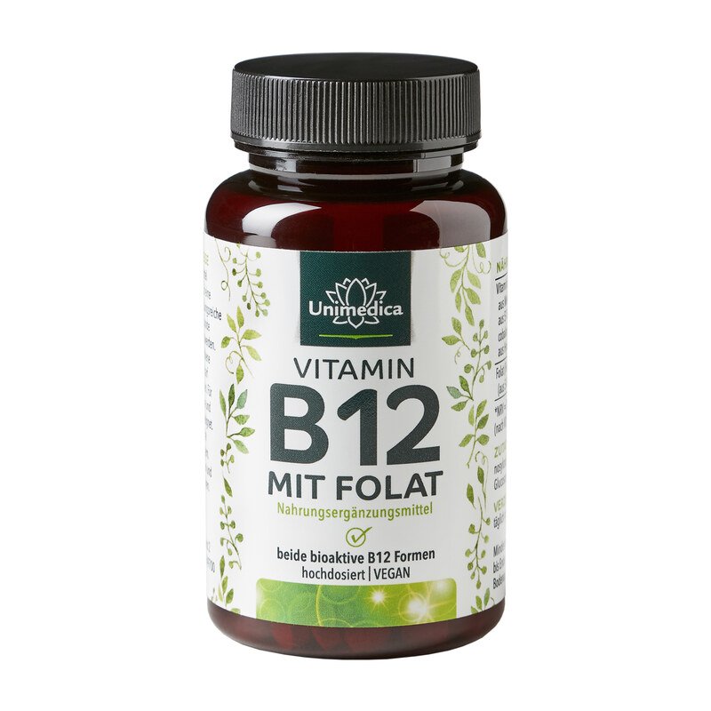 Vitamin B12 mit Folat - 500 µg B12 und 400 µg Folat - 180 Tabletten - von Unimedica