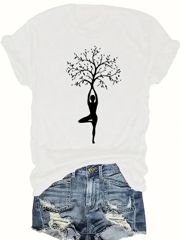 Lebhaftes Yoga-Baum Print T-Shirt