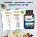 Braune glasflasche mit schwarzem deckel und weißem etikett von prowise healthcare mit veganen multivitamin tablets