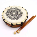 Schamanentrommel mit Mandala-Motiv und Schlägel, 20 cm, handgefertigt, von AWGifts Europe, detailreiche Trommel mit buntem Design