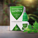 Die Verpackung für Sreedhareeyam Sunetra Regular Eye Drop, ein ayurvedischer Augenschutz für Erwachsene 17-60 Jahre, abgebildet mit einem Zweig des Heiligen Basilikums (Tulsi).