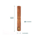 Diagramm eines hölzernen Räucherstäbchenhalters mit den Maßen 25,5 cm Länge, 3,6 cm Breite und 10 g Gewicht.