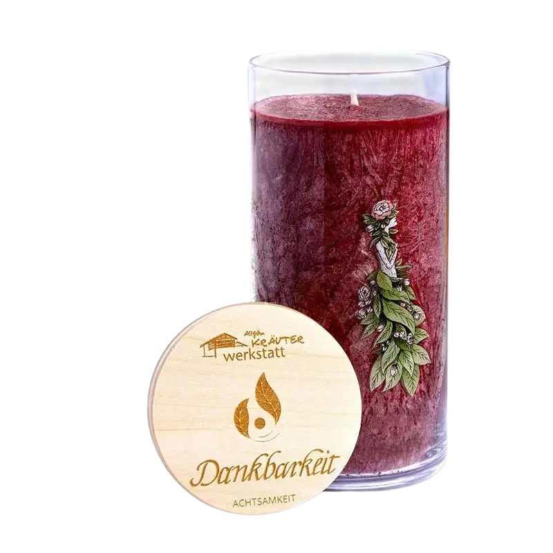 Dessauer Achtsamkeitskerzen im Glas mit friedlicher und liebevoller Atmosphäre, ideal als Geschenk für Dankbarkeit und Ruhe.