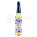 Ein klares glasfläschchen mit blau foliertem hals und verzierter etikette für florida healing energy reinigungswasser 221 ml