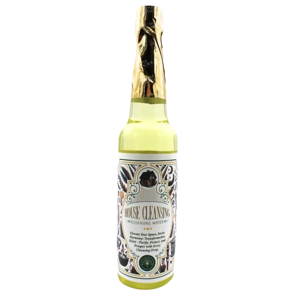 Set mit 221 ml Green Tree Candle Agua de Florida House Cleansing Water Duftwasser, klare Flasche und Flüssigkeit sichtbar