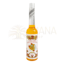 Eine klare glasflasche mit orangefarbenem agua de kananga von murray & lannan für wasser für rituale