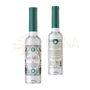 Klar glasflasche mit grünem verschluss und verzierter etikett mit palo santo cleansing water bei agua de florida