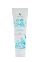 Weißes rohr aloe cooling lotion mit blauem geometrischem design für muskel- und gelenkunterstützung