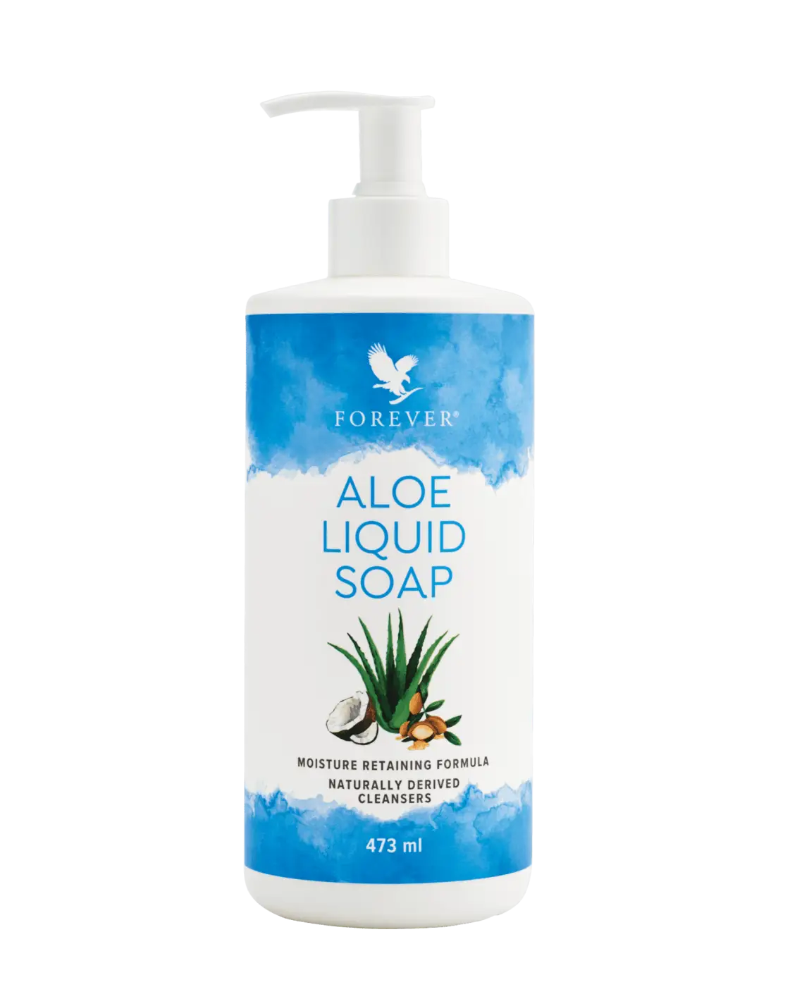 Weißer Pumpspender mit Aloe Vera Flüssigseife von Forever Living, sanfte Seife in einer klaren Flasche