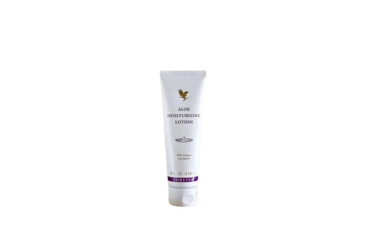 Aloe Moisturizing Lotion von Forever Living in weißer Flasche, feuchtigkeitsspendende Körperpflege für geschmeidige Haut, 118 ml