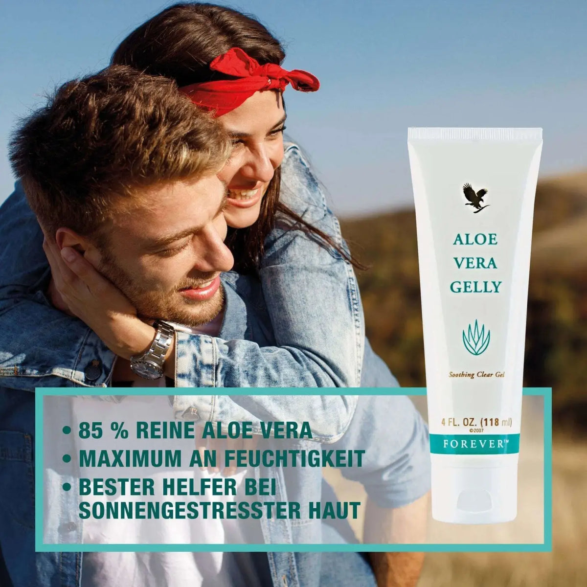 Aloe Vera Gelly von Forever Living in weißer Tube, feuchtigkeitsspendende Körperpflege für eine erfrischte Haut.