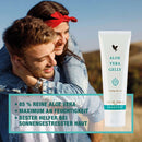 Ein weißer tube aloe vera gelly feuchtigkeitscreme mit türkisfarbenem etikett und eagle-logo