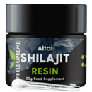 Altai Shilajit Resin, 50 g, mit 80+ Spurenelementen, Nahrungsergänzung von Feel Supreme, zeigt die dunkle, klebrige Konsistenz.