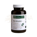 Dunkelbraune glasflasche mit weiße schraubkappe bio amalaki churna von classic ayurveda kraftvolles ayurveda-pulver aus indischer stachelbeere