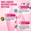 Rosa illustrierte weibliche reproduktionssystem grafik mit hochwertigen probiotika von harmonify ananas feminine zur sanften intimbalance balance