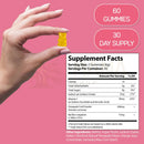 Ein gelber gummybär aus harmonify ananas feminine hochwertige probiotika für weibliche intimbalance sanft vor packungsdetails
