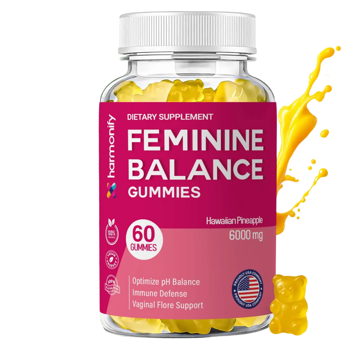 HARMONIFY Ananas Feminine Gummies mit Probiotika für Frauen zur Unterstützung des pH-Werts und der vaginalen Gesundheit