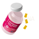Eine pink etikettierte flasche harmonify ananas feminine gummies mit 60 hochwertigen probiotika zur sanften behandlung weiblicher intimbalance