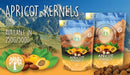 Zwei wiederverschließbare beutel antike reinheit bittersüße aprikosenkerne 250g und 500g mit bergmotiv für kosmetik