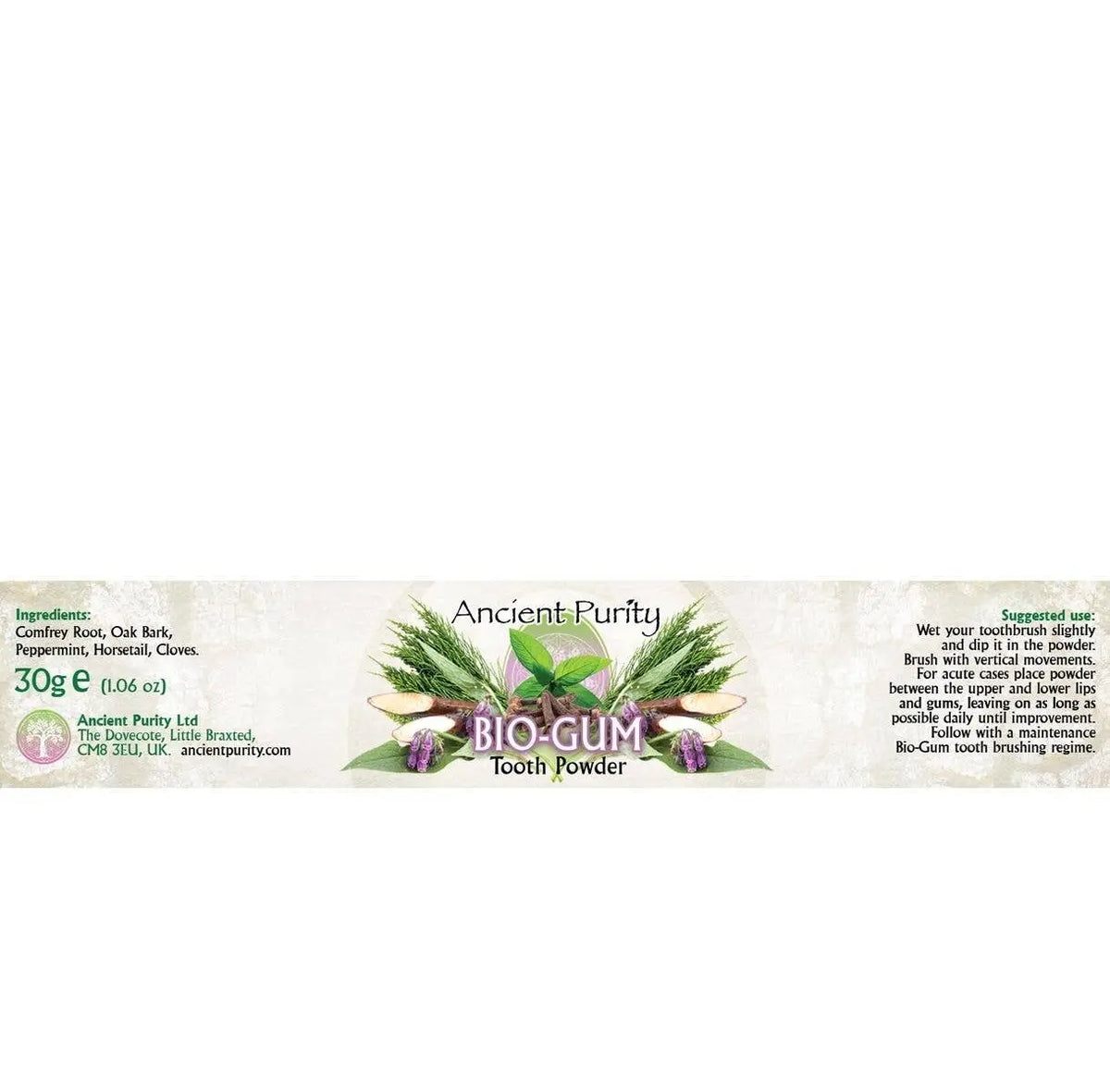 Ancient Purity Bio-Gum Zahnputzpulver, 30g, mit Kräutermischung zur Unterstützung der Zahnfleischreparatur, natürliches Zahnpflegeprodukt