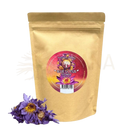 Eine goldfarbene wiederverschließbare tasche antike reinheit blaue lotusblüte tee für luzides träumen mit buntem etikett
