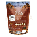 Eine braune, wiederverschließbare pouch mit chaga pilz pulver von ancient purity, wild geernteter inonotus obliquus für chaga tee