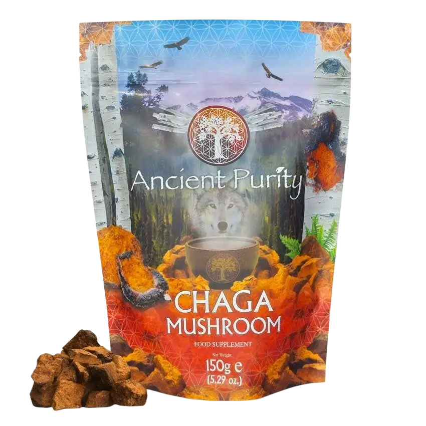 Ancient Purity Chaga-Pilz Nahrungsergänzungsmittel, 150g, wild geerntet und nachhaltig bezogen, in natürlicher Verpackung