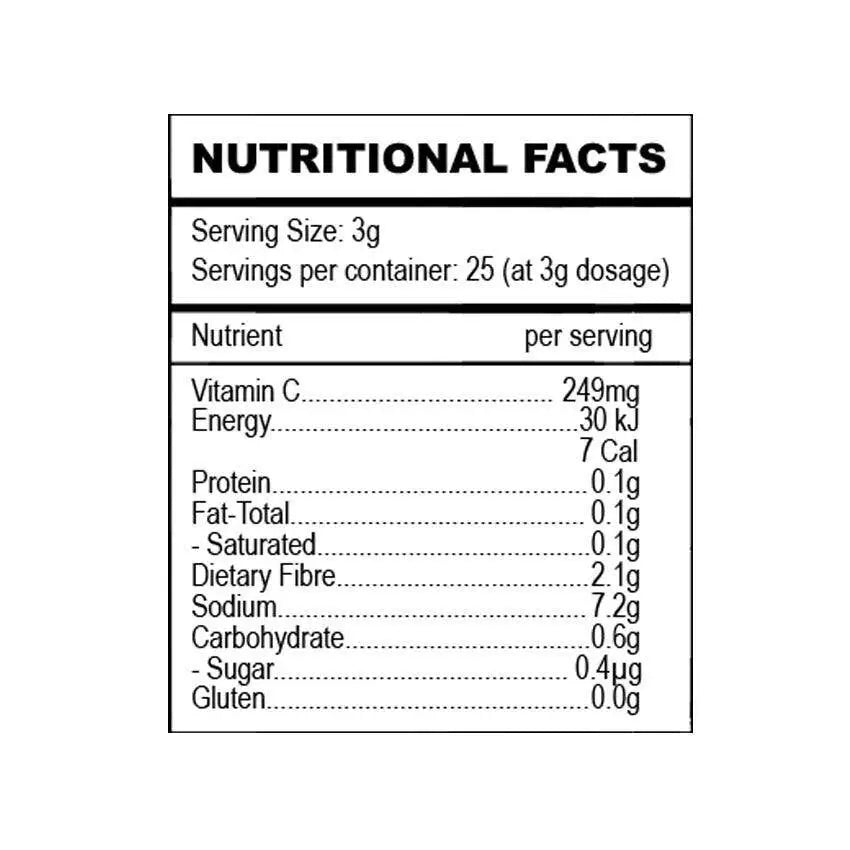 Ancient Purity Kakadu-Pflaume Nahrungsergänzungsmittel mit hohem Vitamin-C-Gehalt, frische Kakadu-Pflaumen im Glas, Superfood.