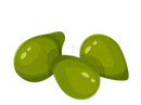 Drei glänzende olivgrüne kakadu plums mit hohem vitamin c gehalt aus terminalia ferdinandiana superfood