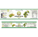 Ancient purity kakadu plum powder 75g in grün-weißem glas mit bilder von frischen kakadupflaumen und vitamin c