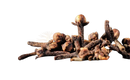 Eine pile getrocknete, dunkelbraune ganze gewürznelken mit rauer oberfläche als gesunde gewürz-hack von ancient purity