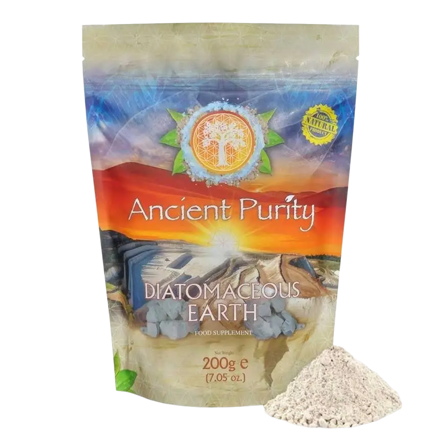 Ancient Purity Kieselgur Nahrungsergänzung 200g, feine Pulverform, für Entgiftung und natürliche Unterstützung der Gesundheit.