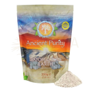 Ein 200g beutel hochwertige lebensmittelqualität diatomeenerde von ancient purity mit sonnenuntergangs- und bergdesign
