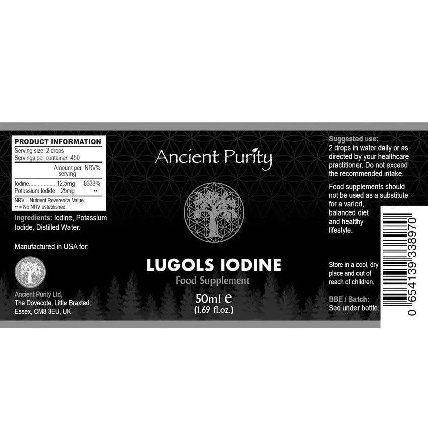 Ancient Purity Lugolsche Jodlösung, 50 ml Flasche, Nahrungsergänzung mit hoher Jodstärke, originalformel, sicher.