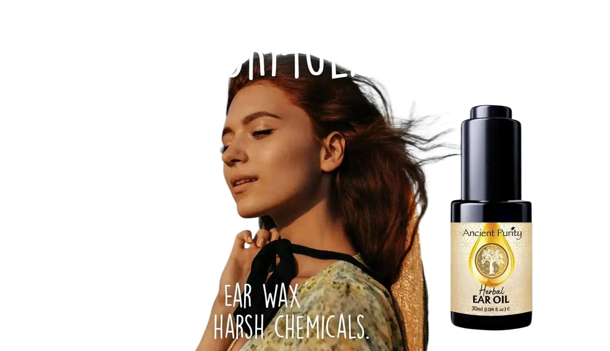 Ancient Purity Ohröl-Formel 30ml mit Königskerze, Oregano und Olive zur Ohrenpflege, in Flasche auf weißem Hintergrund