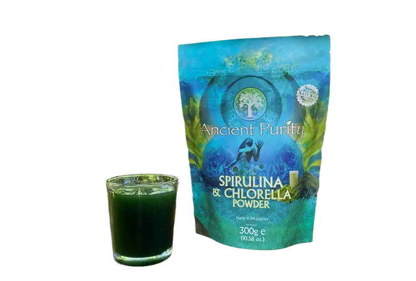 Ancient Purity Spirulina und Chlorella Pulver in Bioqualität, 300g, nährstoffreiches Nahrungsergänzungsmittel in grüner Pulverform