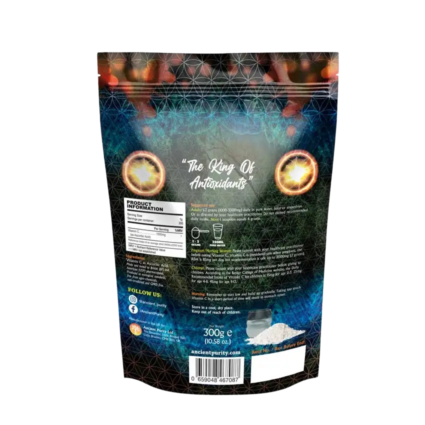 Ancient Purity Vitamin C Pulver mit reiner Ascorbinsäure, 300 g, GVO-frei, Nahrungsergänzungsmittel in Pulverform