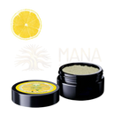Schwarzer behälter mit zitronenduftendem beruhigendem puder und gelbem etikett von ancient purity tooth whitening lemon und peppermint ancient purity